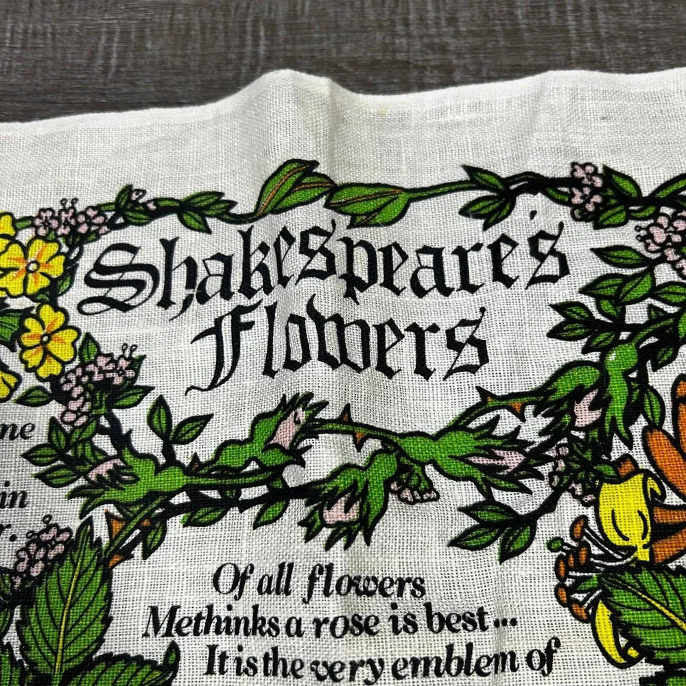 Vintage Lamont Shakespeares Flowers Linen Tea Towel Stratford-upon-Avon Erika
